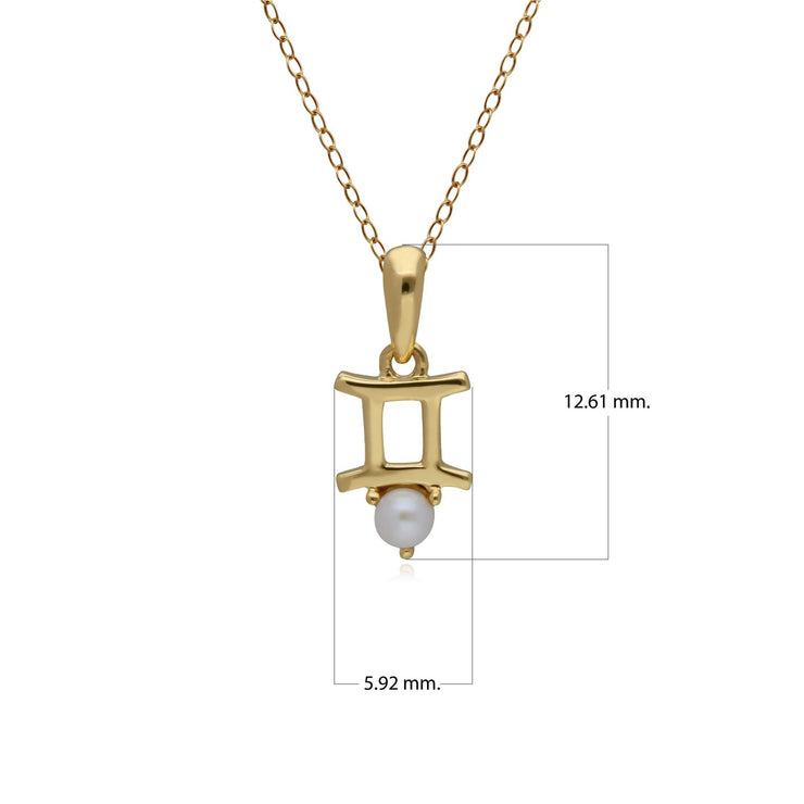 Pearl Gemini Zodiac Charm Necklace in 9ct Yellow Gold