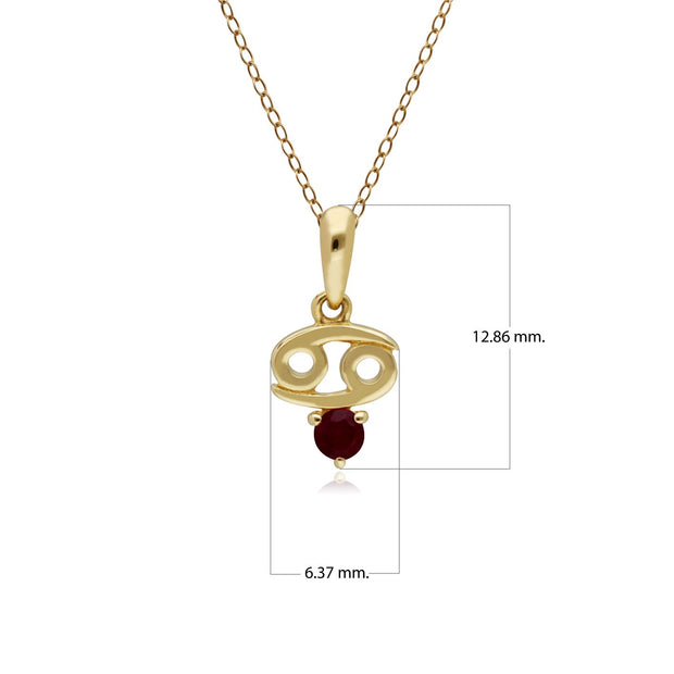 Ruby Cancer Zodiac Charm Necklace in 9ct Yellow Gold