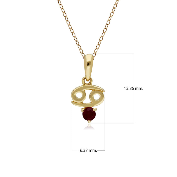 Ruby Cancer Zodiac Charm Necklace in 9ct Yellow Gold