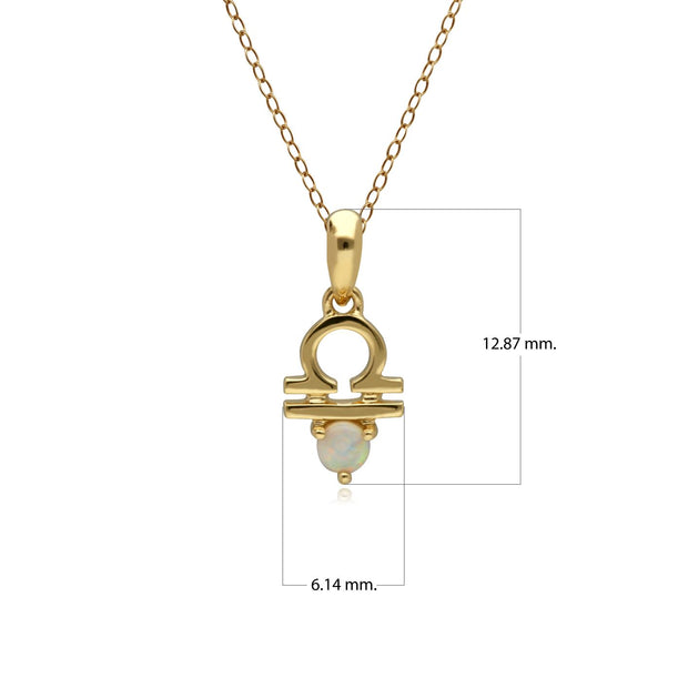 Opal Libra Zodiac Charm Necklace in 9ct Yellow Gold