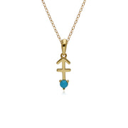 Turquoise Sagittarius Zodiac Charm Necklace in 9ct Yellow Gold