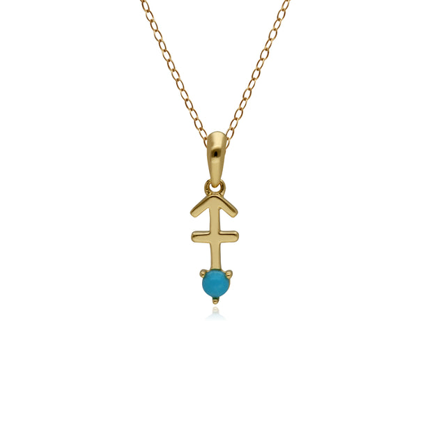 Turquoise Sagittarius Zodiac Charm Necklace in 9ct Yellow Gold