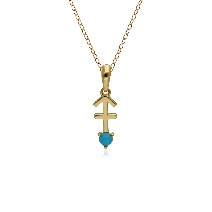 Turquoise Sagittarius Zodiac Charm Necklace in 9ct Yellow Gold