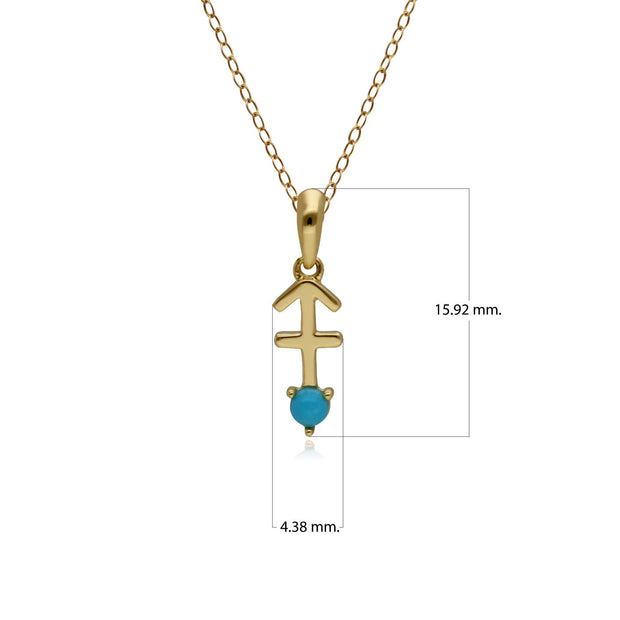 Turquoise Sagittarius Zodiac Charm Necklace in 9ct Yellow Gold