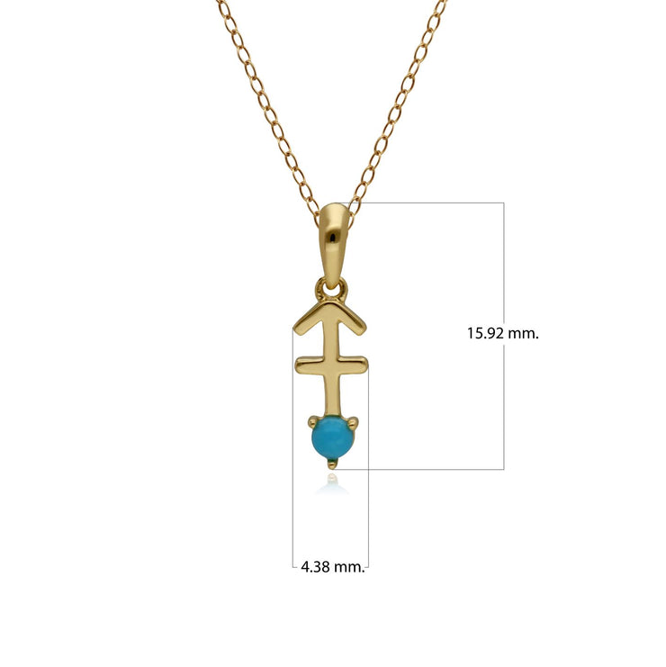 Turquoise Sagittarius Zodiac Charm Necklace in 9ct Yellow Gold