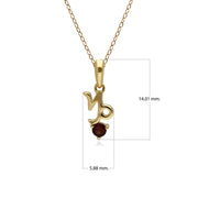 Garnet Capricorn Zodiac Charm Necklace in 9ct Yellow Gold