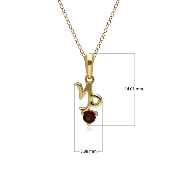 Garnet Capricorn Zodiac Charm Necklace in 9ct Yellow Gold