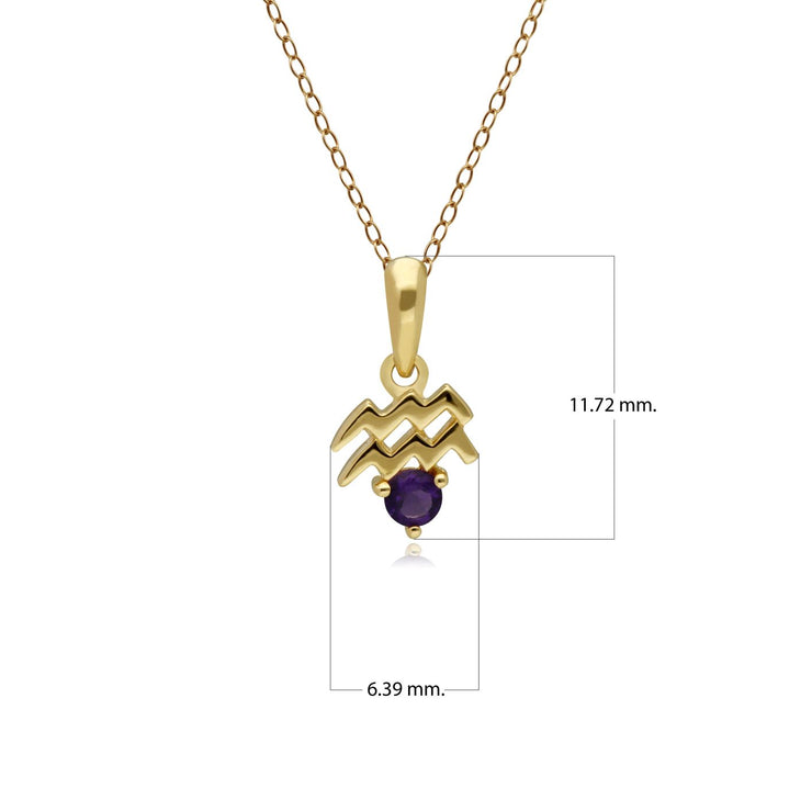 Amethyst Aquarius Zodiac Charm Necklace in 9ct Yellow Gold