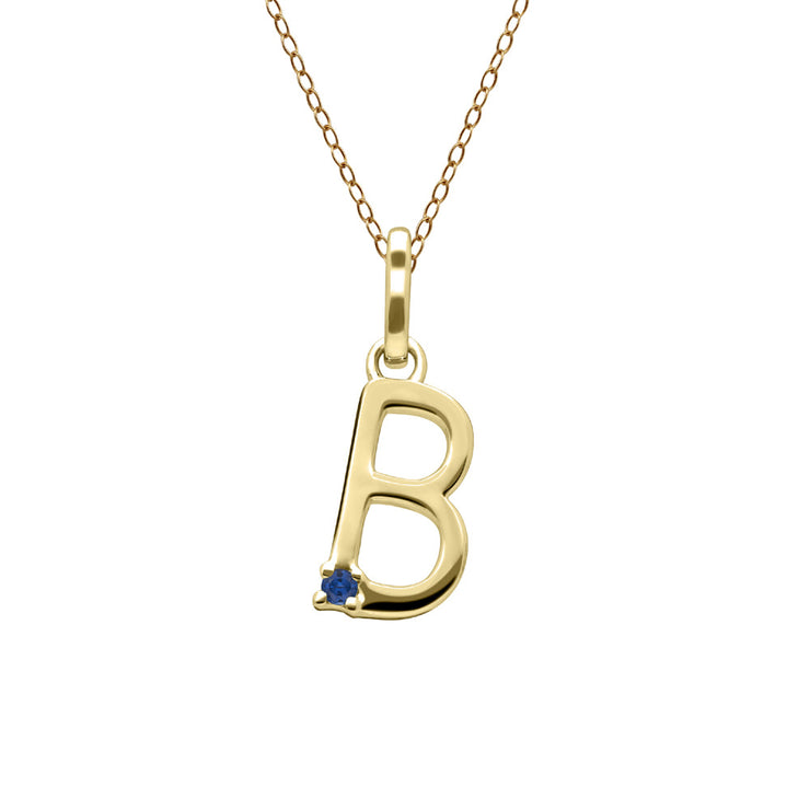 Initial Blue Sapphire Letter Necklace In 9ct Yellow Gold