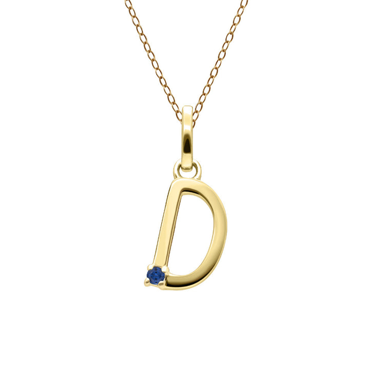 Initial Blue Sapphire Letter Necklace In 9ct Yellow Gold