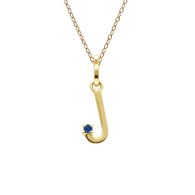 Initial Blue Sapphire Letter Necklace In 9ct Yellow Gold