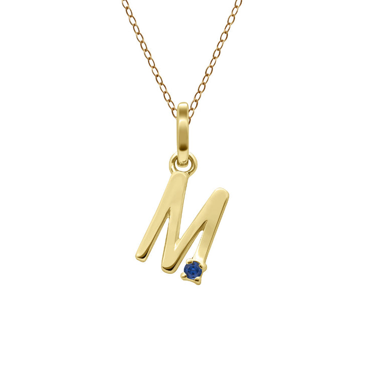 Initial Blue Sapphire Letter Necklace In 9ct Yellow Gold