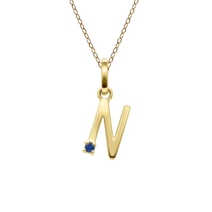 Initial Blue Sapphire Letter Necklace In 9ct Yellow Gold