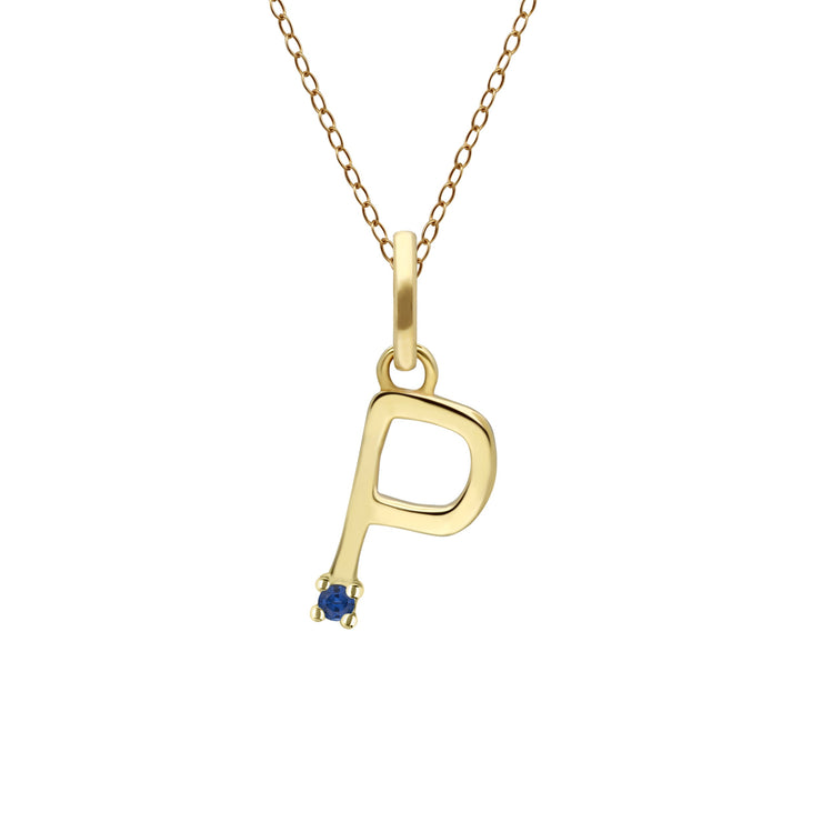 Initial Blue Sapphire Letter Necklace In 9ct Yellow Gold