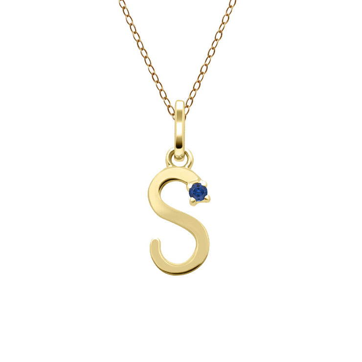 Initial Blue Sapphire Letter Necklace In 9ct Yellow Gold