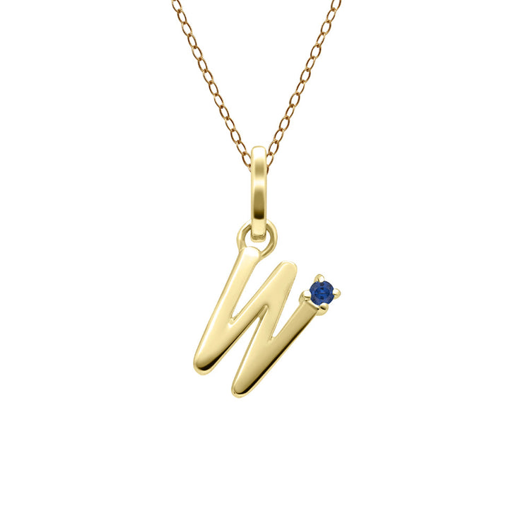 Initial Blue Sapphire Letter Necklace In 9ct Yellow Gold