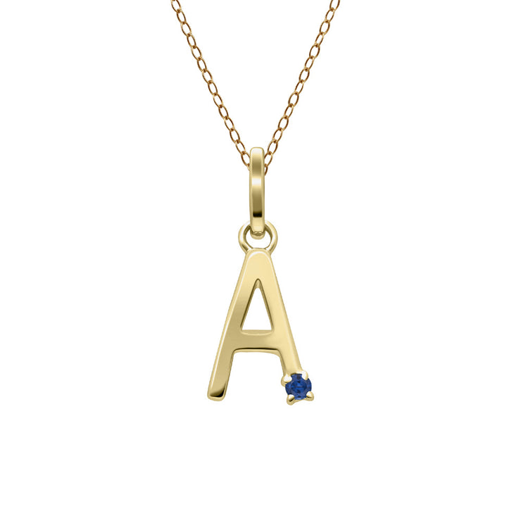 Initial Blue Sapphire Letter Necklace In 9ct Yellow Gold