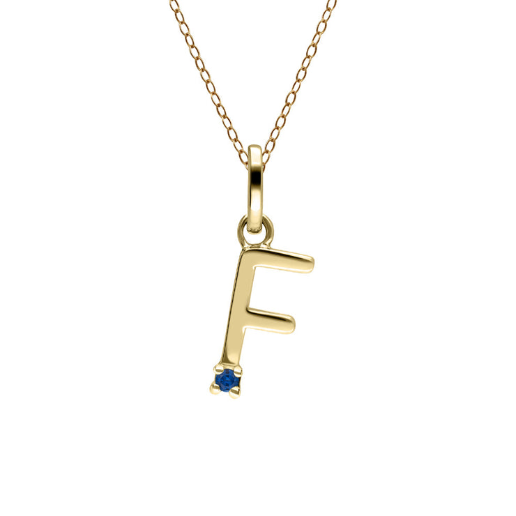 Initial Blue Sapphire Letter Necklace In 9ct Yellow Gold