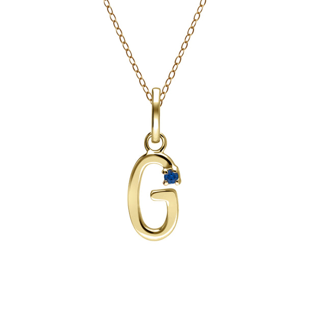 Initial Blue Sapphire Letter Necklace In 9ct Yellow Gold