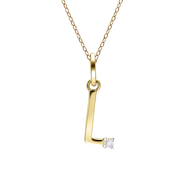 Initial Diamond Letter Necklace In 9ct Yellow Gold