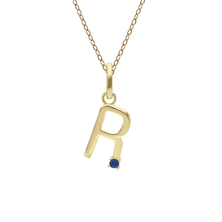 Initial Blue Sapphire Letter Necklace In 9ct Yellow Gold