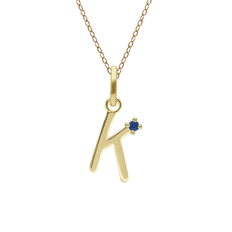 Initial Blue Sapphire Letter Necklace In 9ct Yellow Gold