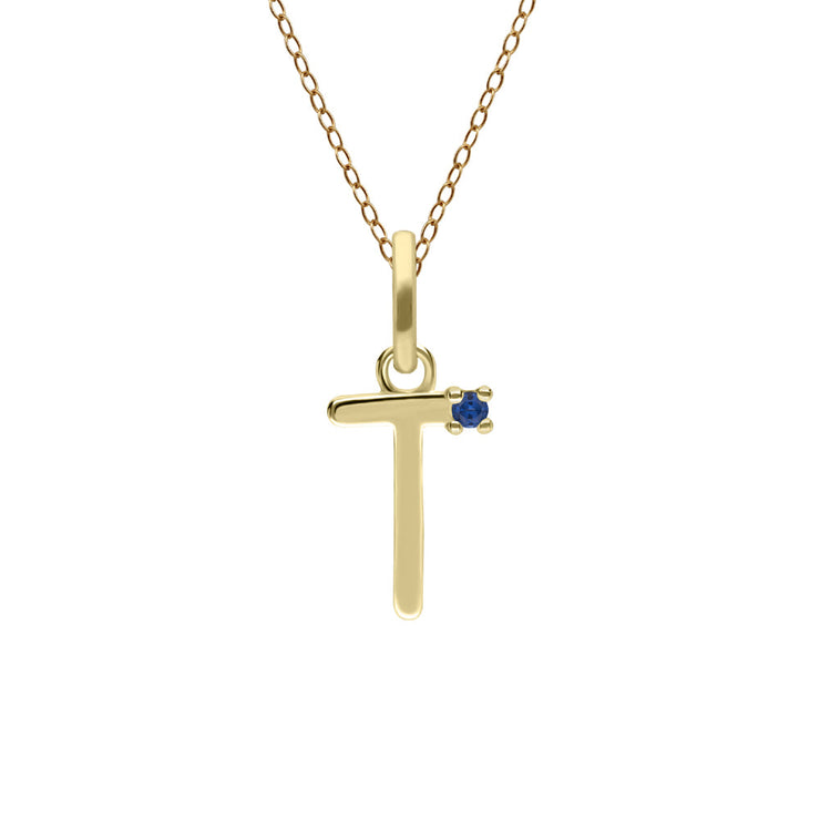 Initial Blue Sapphire Letter Necklace In 9ct Yellow Gold