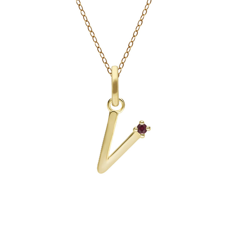 Initial Ruby Letter Necklace In 9ct Yellow Gold