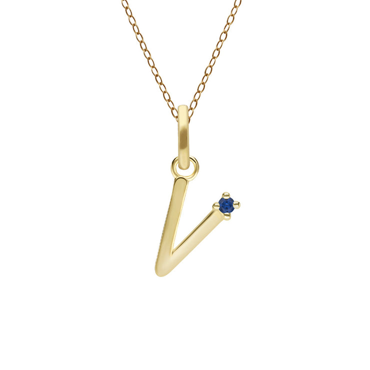 Initial Blue Sapphire Letter Necklace In 9ct Yellow Gold