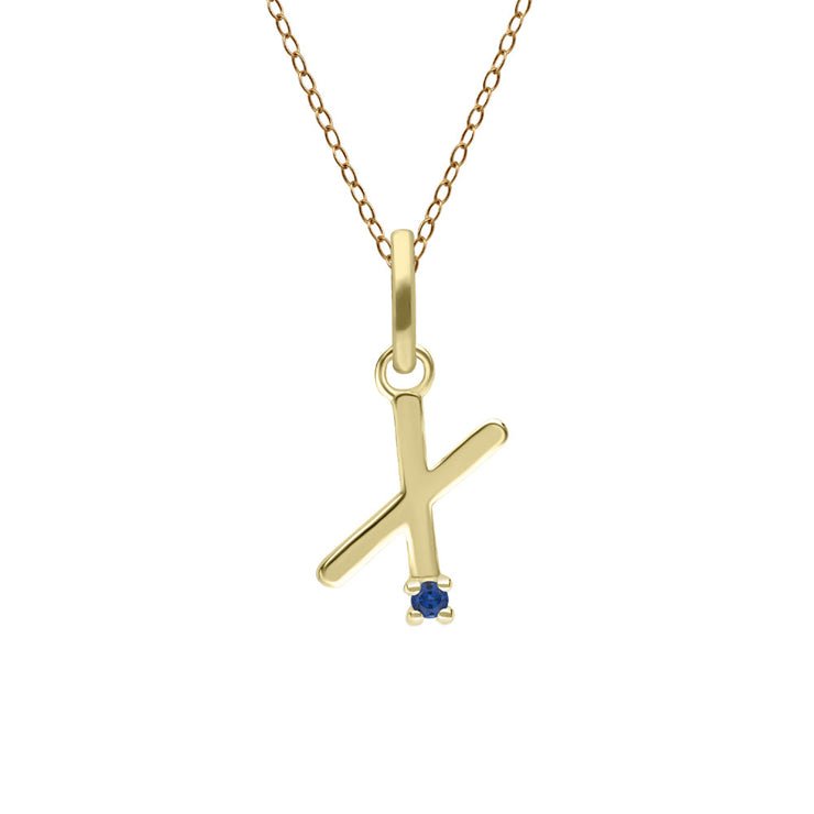 Initial Blue Sapphire Letter Necklace In 9ct Yellow Gold