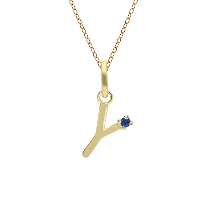 Initial Blue Sapphire Letter Necklace In 9ct Yellow Gold