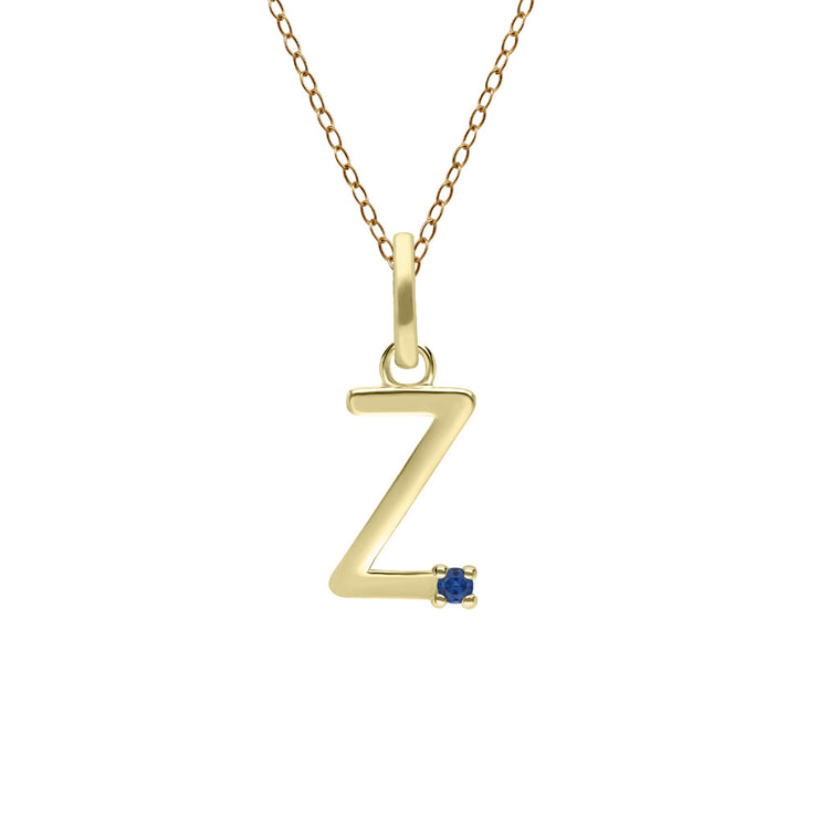 Initial Blue Sapphire Letter Necklace In 9ct Yellow Gold