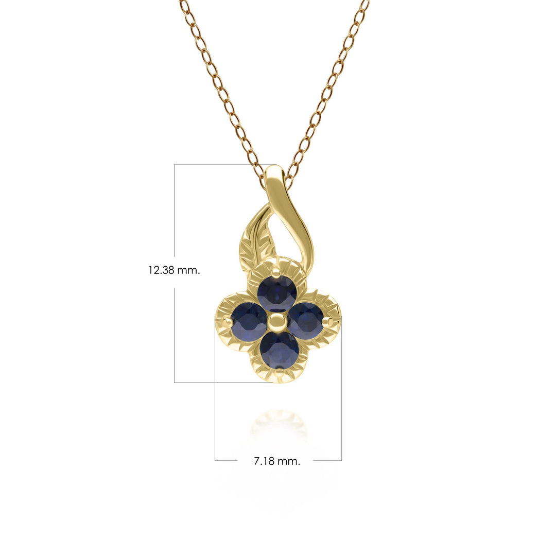 135P2096029 Floral Round Sapphire Pendant in 9ct Yellow Gold 3