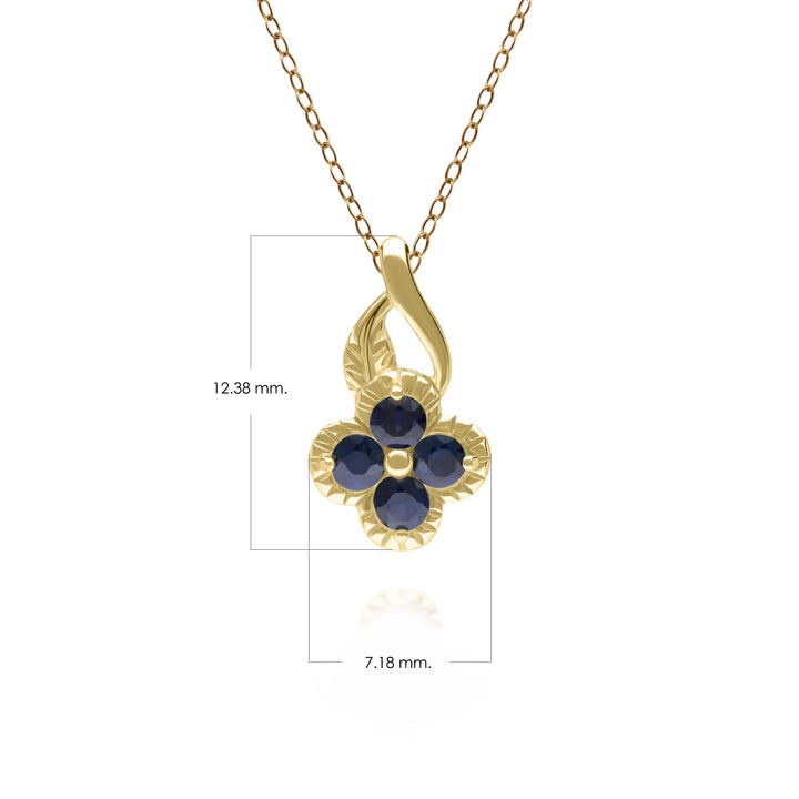 135P2096029 Floral Round Sapphire Pendant in 9ct Yellow Gold 3