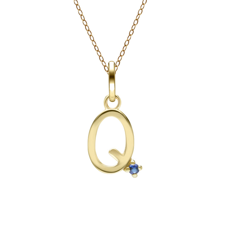 Initial Blue Sapphire Letter Necklace In 9ct Yellow Gold