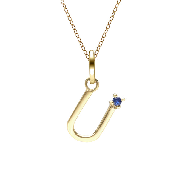 Initial Blue Sapphire Letter Necklace In 9ct Yellow Gold