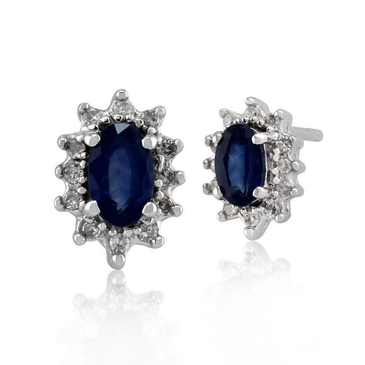 Classic Sapphire & Diamond Cluster Stud Earrings Image 1