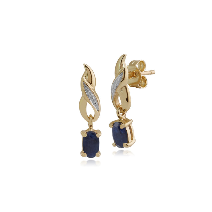 Classic Oval Sapphire & Diamond Twist Drop Earrings & Pendant Set Image 2