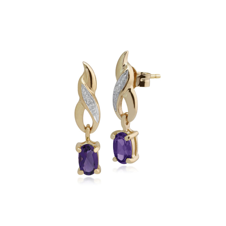 Classic Amethyst & Diamond Twist Drop Earrings Image 1