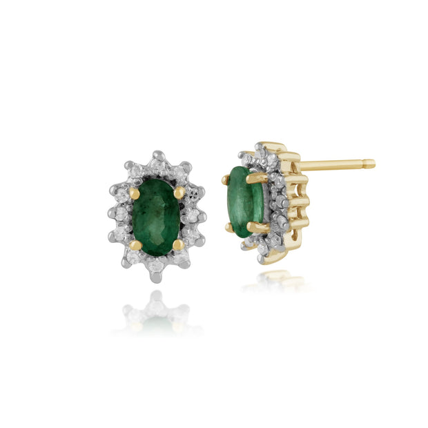 Classic Emerald & Diamond Cluster Stud Earrings Image 1