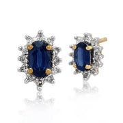 Classic Sapphire & Diamond Halo Stud Earrings & Pendant Set Image 2