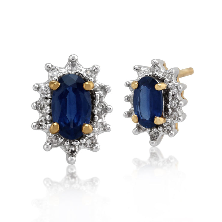 Classic Sapphire & Diamond Halo Stud Earrings & Pendant Set Image 2