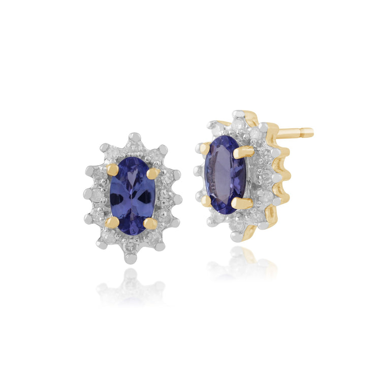 Classic Tanzanite & Diamond Halo Cluster Stud Earrings & Pendant Set Image 2