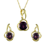 Art Nouveau Rhodolite & Diamond Stud Earrings & Pendant Set Image 1