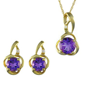 Classic Amethyst & Diamond Stud Earrings & Pendant Set Image 1