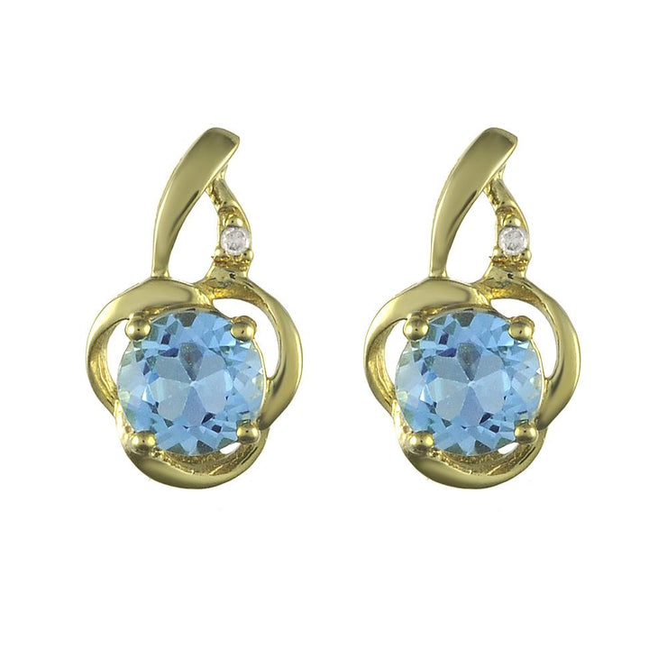 Classic Blue Topaz & Diamond Stud Earrings & Pendant Set Image 2