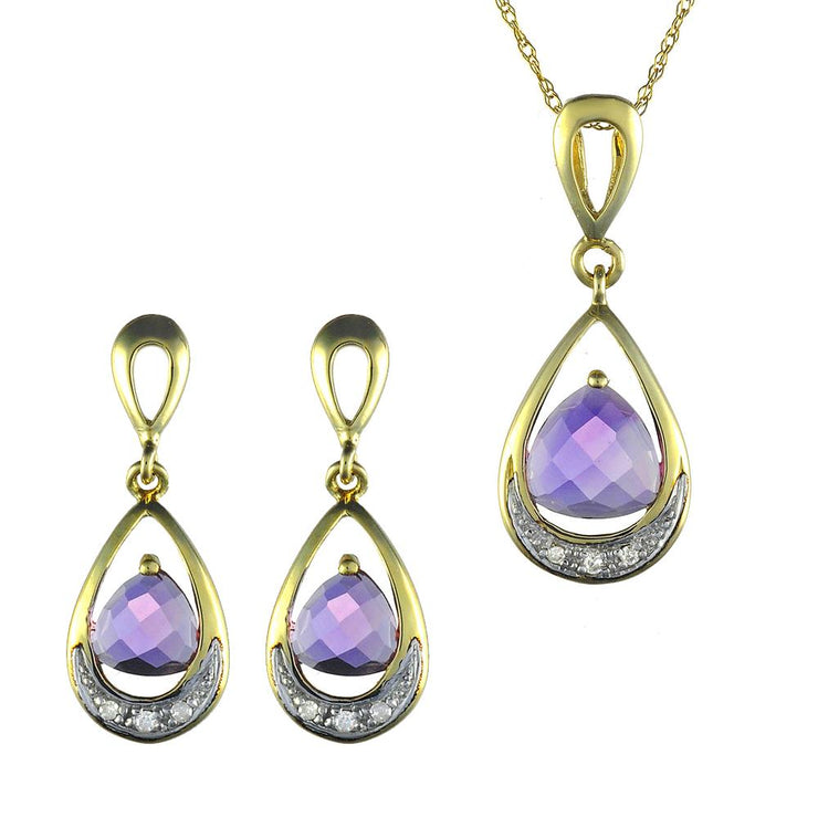 Art Nouveau Amethyst & Diamond Drop Earrings & Pendant Set Image 1