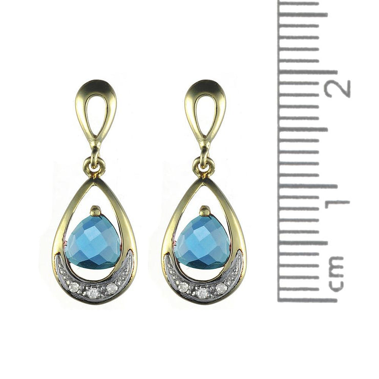 Art Nouveau Blue Topaz & Diamond Drop Earrings & Pendant Set Image 4