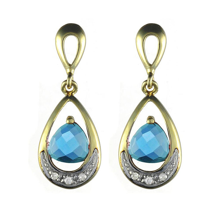 Art Nouveau Blue Topaz & Diamond Drop Earrings & Pendant Set Image 2