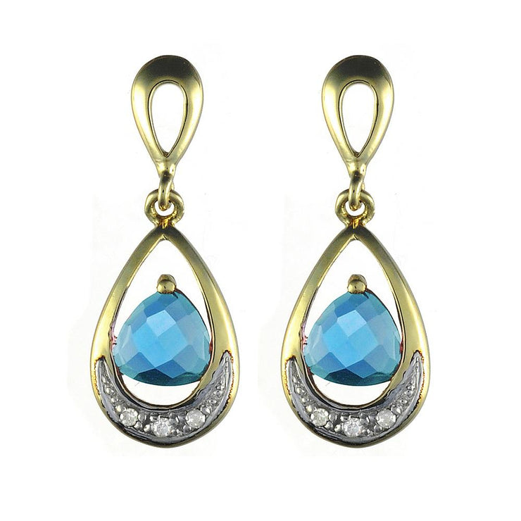 Art Nouveau Blue Topaz & Diamond Drop Earrings & Pendant Set Image 2